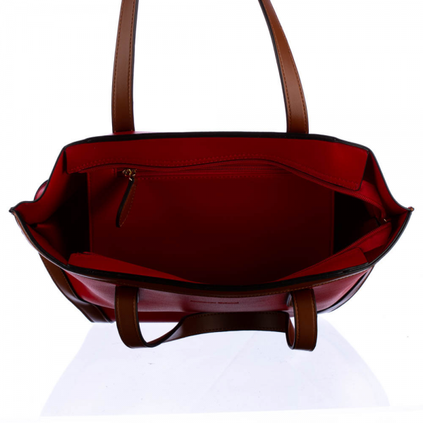 Γυναικεία τσάντα Jacques Esterel Κόκκινο με Καφέ οικολογικό δέρμα, 6 - Kalapod.gr